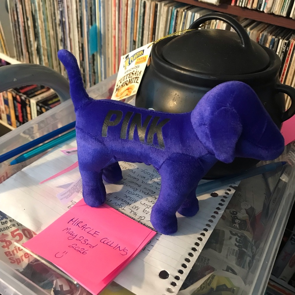 PINK Plush Dachshund Dog - Purple Velvet Logo